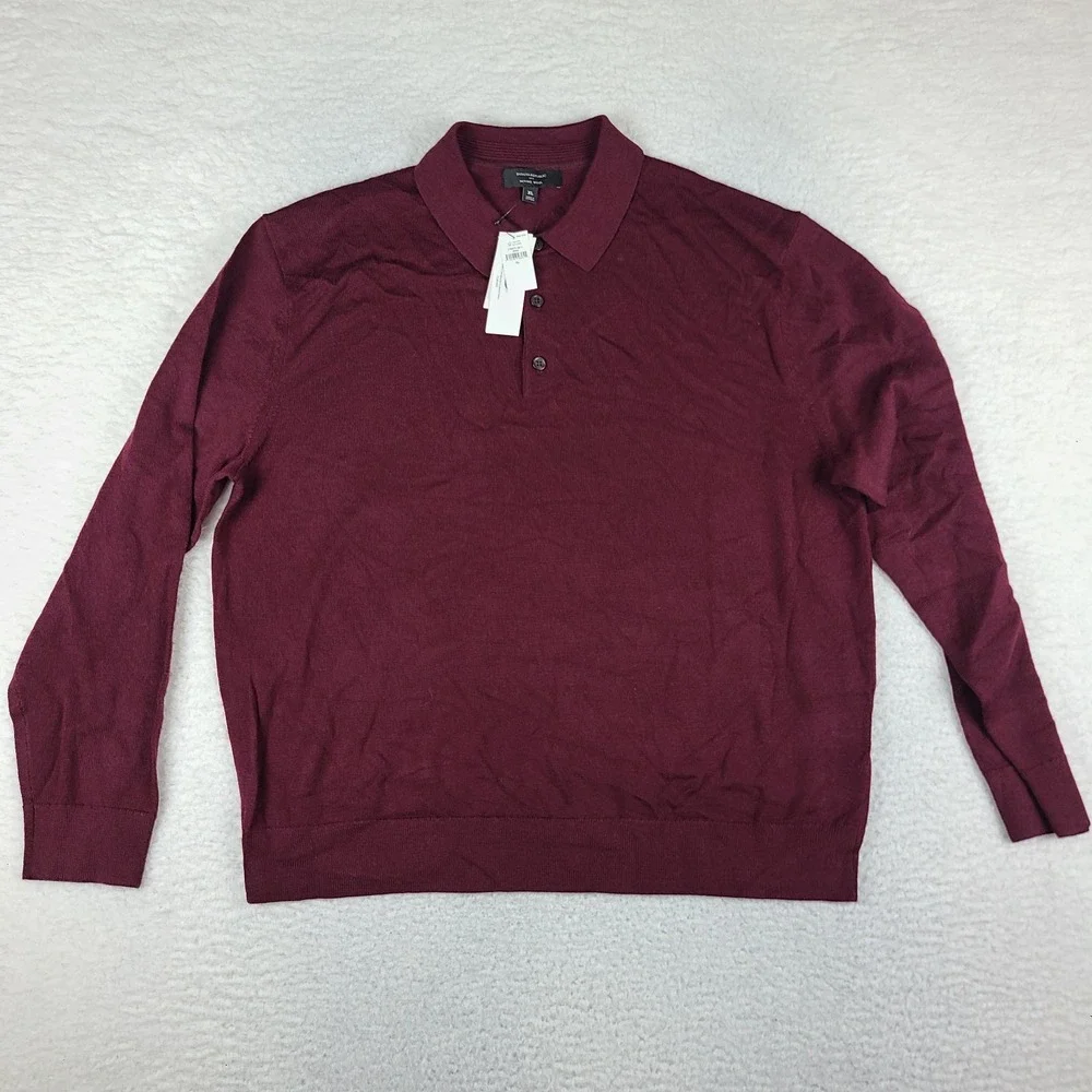 Banana Republic Polo Sweater Mens XL Burgundy Red Merino Wool Sweatshirt NWT NEW
